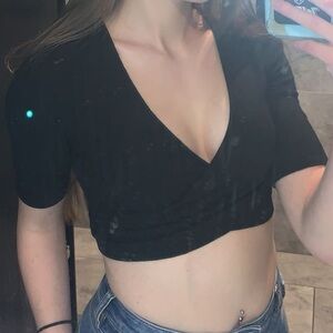 Express Black Ribbed Wrap Blouse